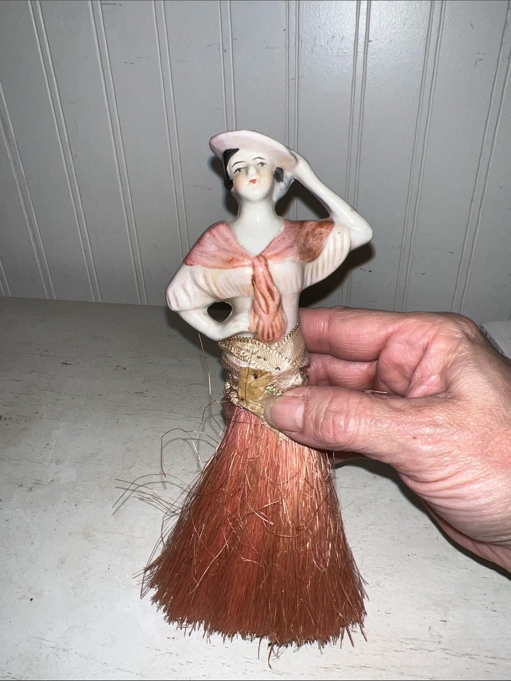 1920s Porcelain Half Doll Whisk Brush: Vintage Vanity Decor